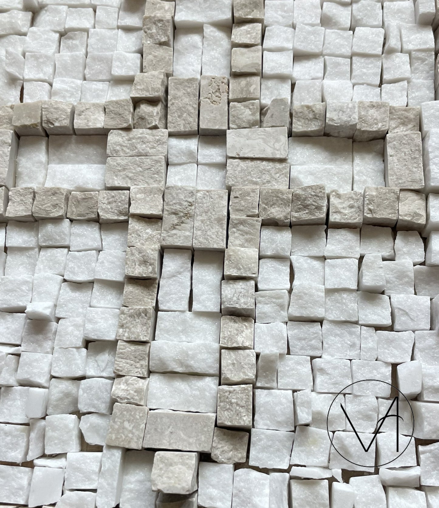 Mosaic - Rustic Cross in White and Perlata Marble