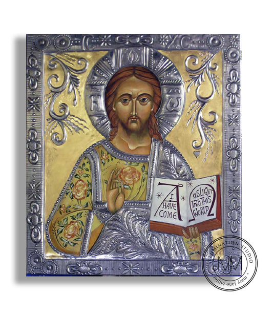 Christ Pantocrator (Yellow) - Repousse Icon