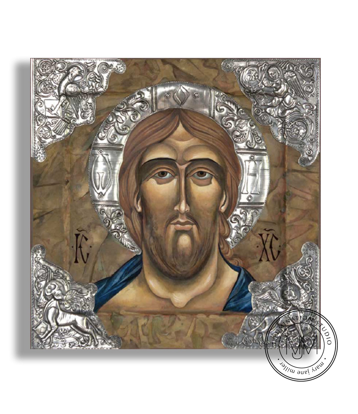 Face Of Christ With Four Gospels - Repousse Icon