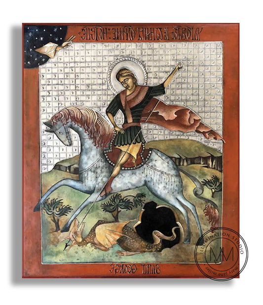 St George and the Dragon (with Hand of God)  - Repousse Icon