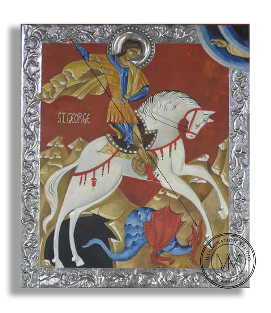 St George and the Dragon (Red Background)  - Repousse Icon